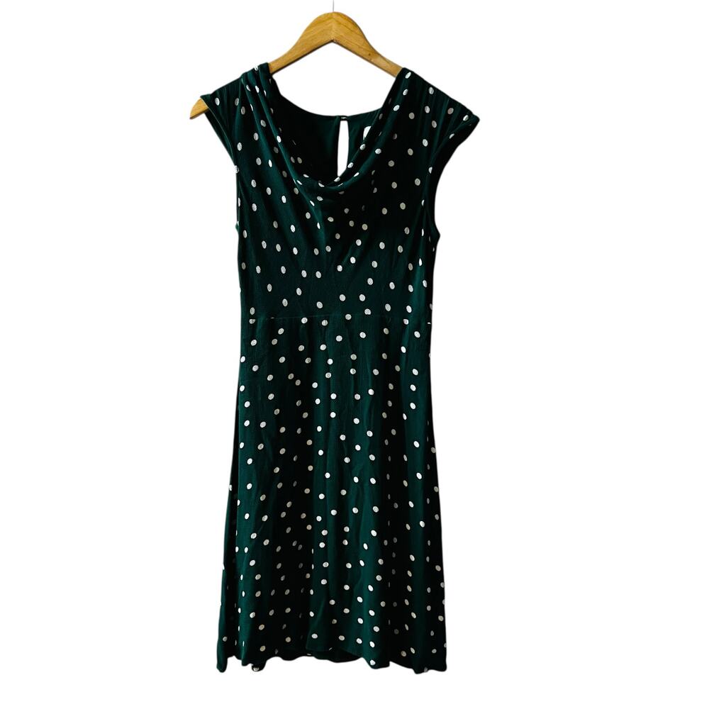 Anthropologie Maeve Betty Polka Dot Cowl Neck Sleeveless Dress Siz 2 Green Cream - Picture 3 of 9